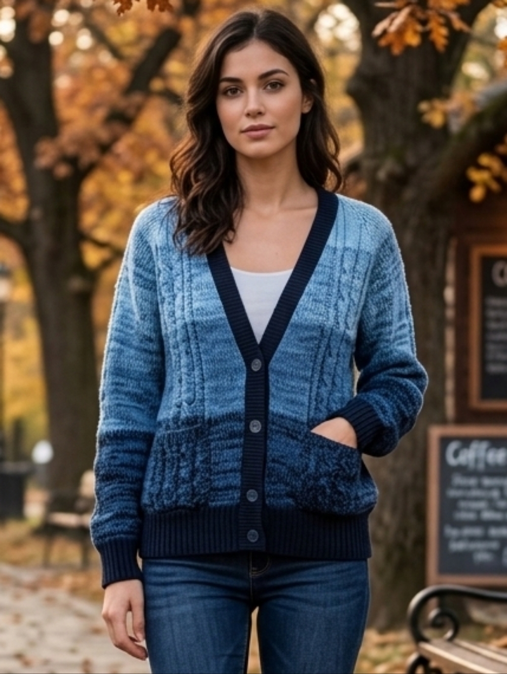 Haband Women's Blue Ombre Vintage Grandpacore Knit Cardigan Sweater Size M